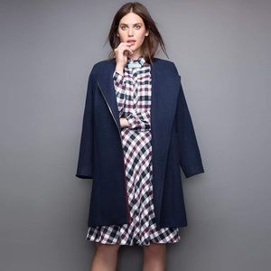 ELOQUII Navy Coat w Faux Leather Detail